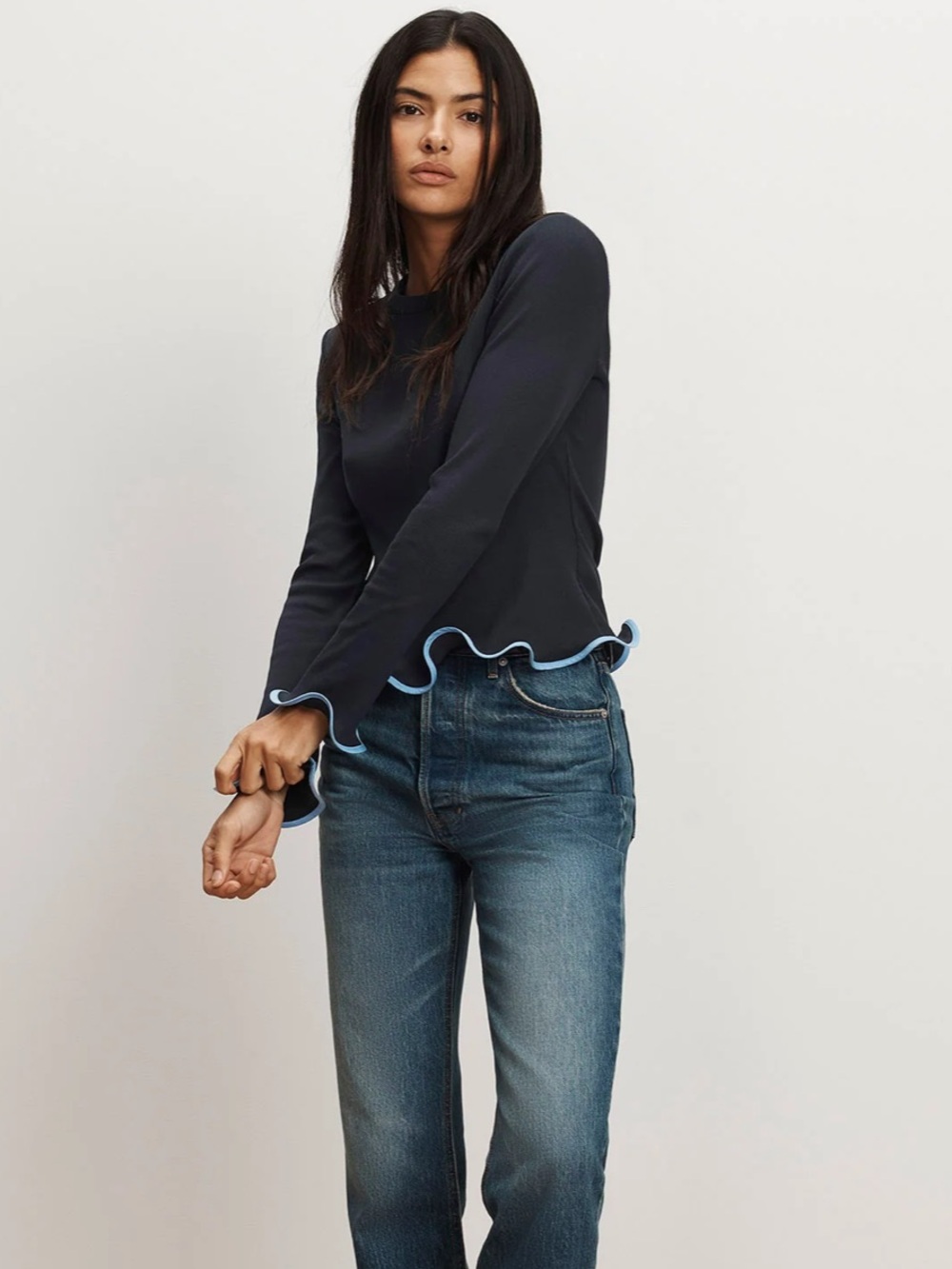 Veronica Beard Elianne Ruffle-Trim T-Shirt